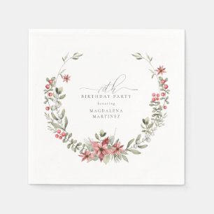 Serviette En Papier Boho Winter Greenery Red Floral 70e anniversaire