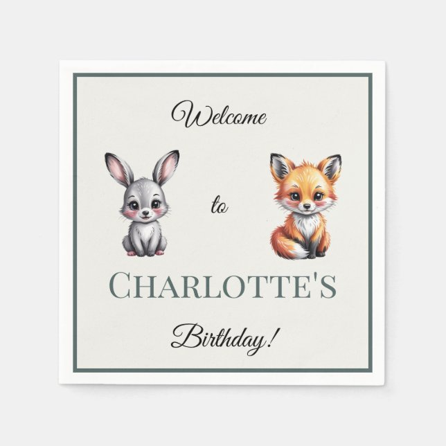 Serviette En Papier Boho Woodland Bunny Fox Enfant's Birthday (Devant)