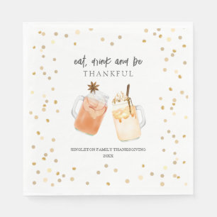 Serviette En Papier Boire Et Être Heureux Dîner Thanksgiving Boissons