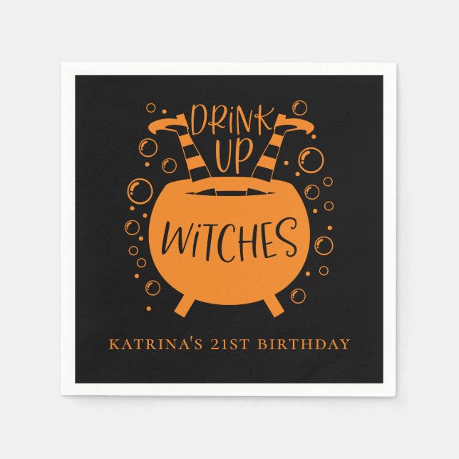 Serviette En Papier Boire Sorcières Halloween Thème Anniversaire (Devant)