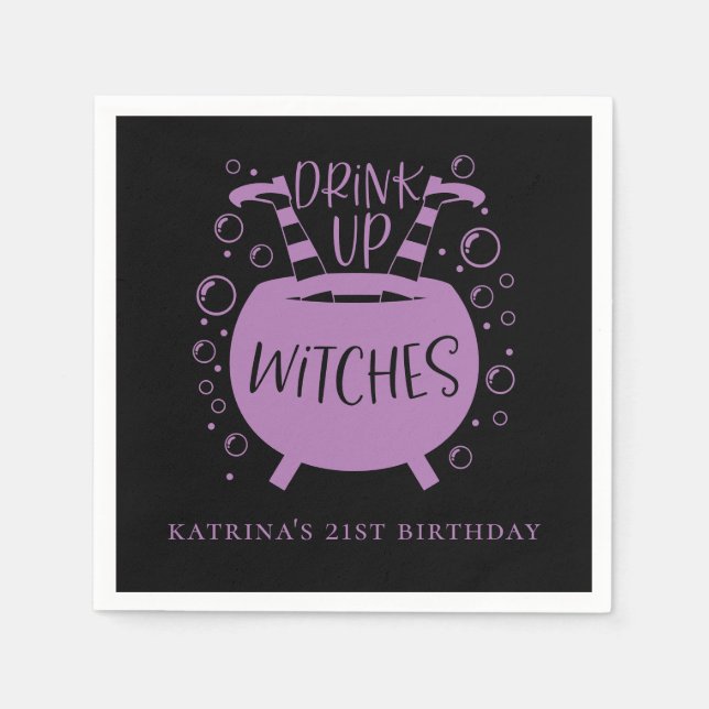 Serviette En Papier Boire Sorcières Halloween Thème Anniversaire (Devant)