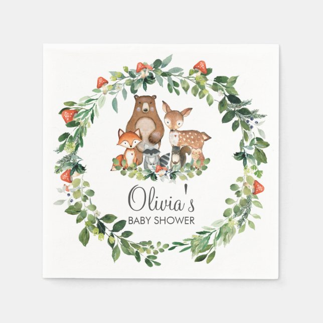 Serviette En Papier Bois Animaux Baby shower verdoyant Anniversaire (Devant)