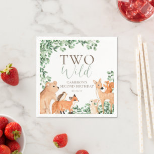 Serviette En Papier Bois Animaux Blanc Deux Sauvages Deuxième Annivers