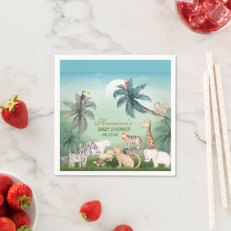 Serviette En Papier Bois Animaux Jungle Baby shower de verdure