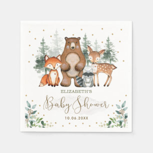 Serviette En Papier Bois Animaux Végétation Baby shower forestier