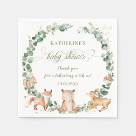 Serviette En Papier Bois Animaux Végétation Baby shower neutre