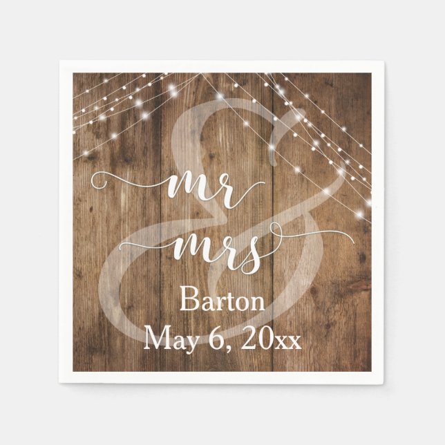 Serviette En Papier Bois Brown rustique, Chaînes lumineuses blanches M (Devant)