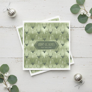 Serviette En Papier Bois de cerf Flèches Noël Motif Vert ID861