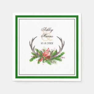 Serviette En Papier Bois de cerf rustique et cardinal avec bordure ver