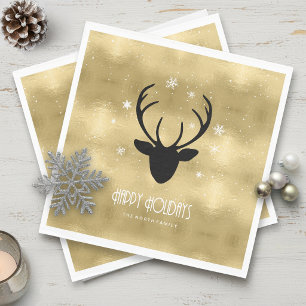 Serviette En Papier Bois de cerf silhouette & Flocons d'or ID861