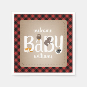 Serviette En Papier Bois endormi Animaux Plaid Baby shower