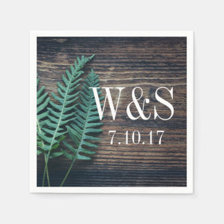 Serviette En Papier Bois et verdure Ferns Couple's Initials Mariage
