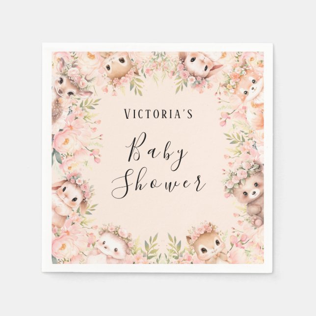 Serviette En Papier Bois rose Animaux Papier personnalisé Napkin (Devant)