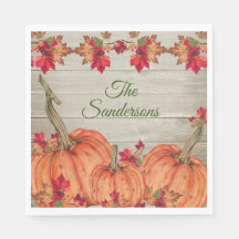 Bois rustique Automne Citrouille orange Feuilles d