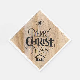 Serviette En Papier Bois rustique de calligraphie religieuse de Joyeux