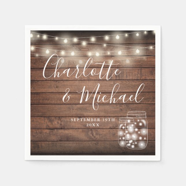 Serviette En Papier Bois rustique éclaire le Mariage de jarres Mason (Devant)