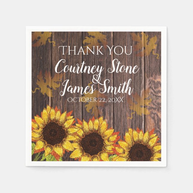 Serviette En Papier Bois rustique et tournesol | MARIAGE CAMPAGNARD (Devant)