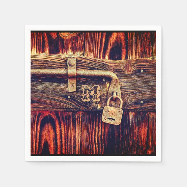 Serviette En Papier Bois rustique grain antique serrure en laiton marr (Devant)