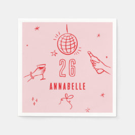 Serviette En Papier boisson d'anniversaire rose dessinée à la main