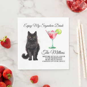 Serviette En Papier Boisson de signature de chat asiatique noir Mariag