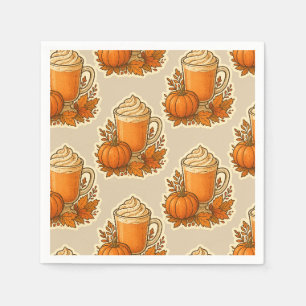 Serviette En Papier Boisson d'épices citrouilles avec feuilles d'autom