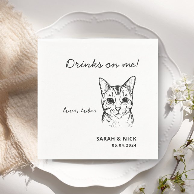 Serviette En Papier Boissons De Chat Mignonnes Sur Moi Mariage (Créateur téléchargé)