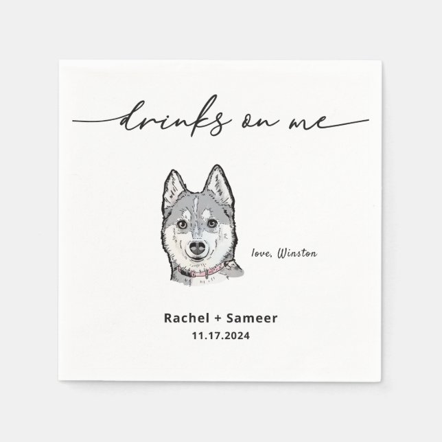 Serviette En Papier Boissons mignonnes sur moi Pet Chien Mariage croqu (Devant)