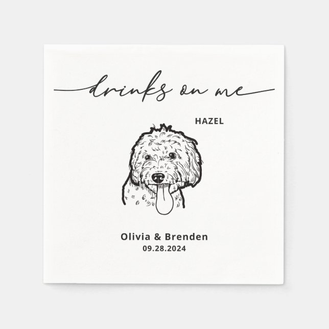 Serviette En Papier Boissons mignonnes sur moi Pet Face Chien Mariage (Devant)