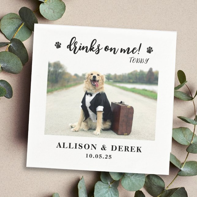 Serviette En Papier Boissons sur moi | Cute Modèle chien photo Mariage (Créateur téléchargé)