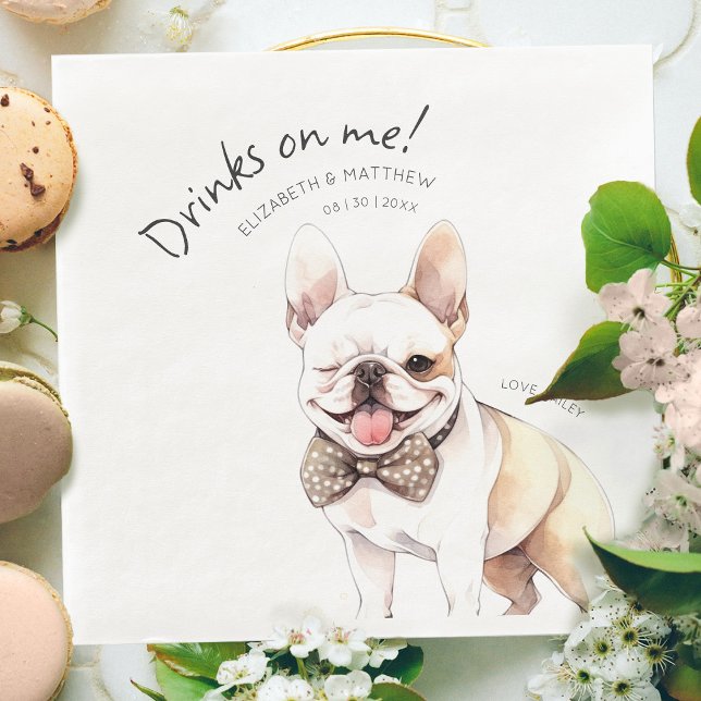 Serviette En Papier Boissons Sur Moi French Bulldog Aquarelle Chien Am (Créateur téléchargé)