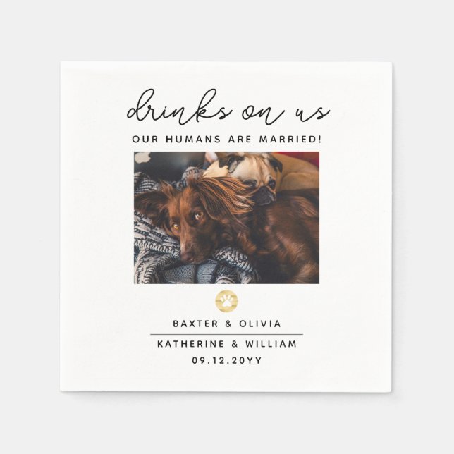 Serviette En Papier Boissons sur nous Pet Photo Mariage Napkin (Devant)
