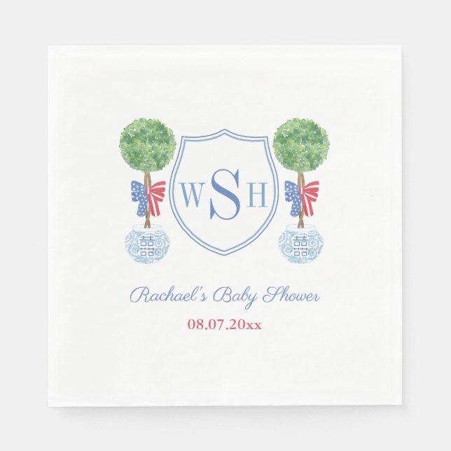 Serviette En Papier Boîte d'aquarelle Buis Monogramme Fête de Bébé (Devant)