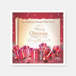 Serviette En Papier Boîtes-cadeaux de Noël élégantes Rouge Argent Fête