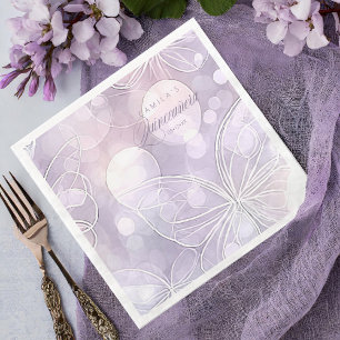 Serviette En Papier Bokeh et papillon Quinceanera Lavender ID1030