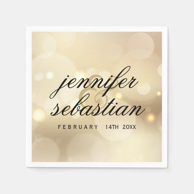 Serviette En Papier Bokeh MARIAGE MONOGRAM en or de luxe (Devant)
