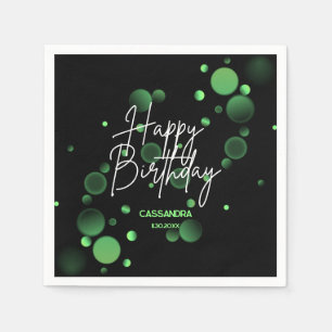 Serviette En Papier Bokeh vert moderne dégradé noir Joyeux anniversair