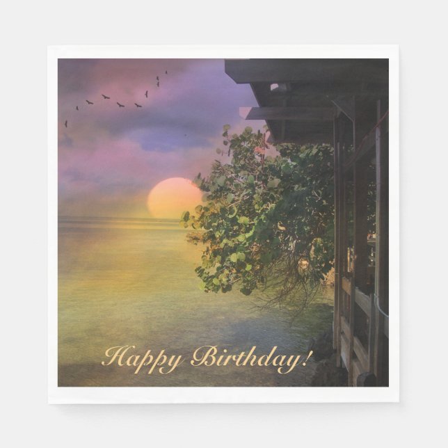 Serviette En Papier Bon Anniversaire Coucher de soleil tropical (Devant)