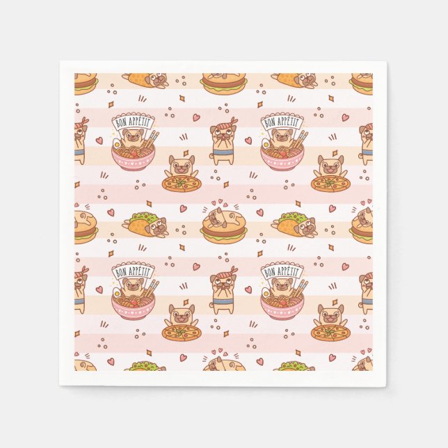 Serviette En Papier Bon Appetit Carlin Avec Nourriture Ramen Sushi (Devant)