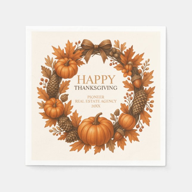 Serviette En Papier Bon thanksgiving Autumn Wreath Élégant (Devant)
