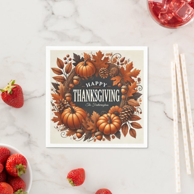 Serviette En Papier Bon thanksgiving Citrouille Automne Feuilles Wreat (En situation)