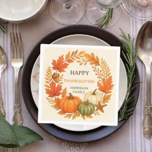 Serviette En Papier Bon thanksgiving citrouille chute feuillage beige
