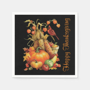 Serviette En Papier Bon thanksgiving de récolte d'automne Black Napkin