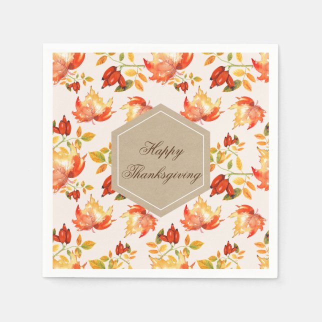 Serviette En Papier Bon thanksgiving Devis Étiquette Orange Fall Leave (Devant)