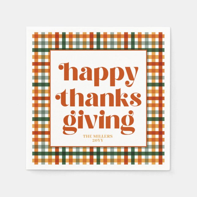 Serviette En Papier bon thanksgiving En vichy (Devant)