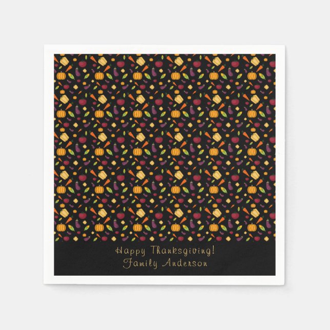 Serviette En Papier Bon thanksgiving légumes motif noir (Devant)