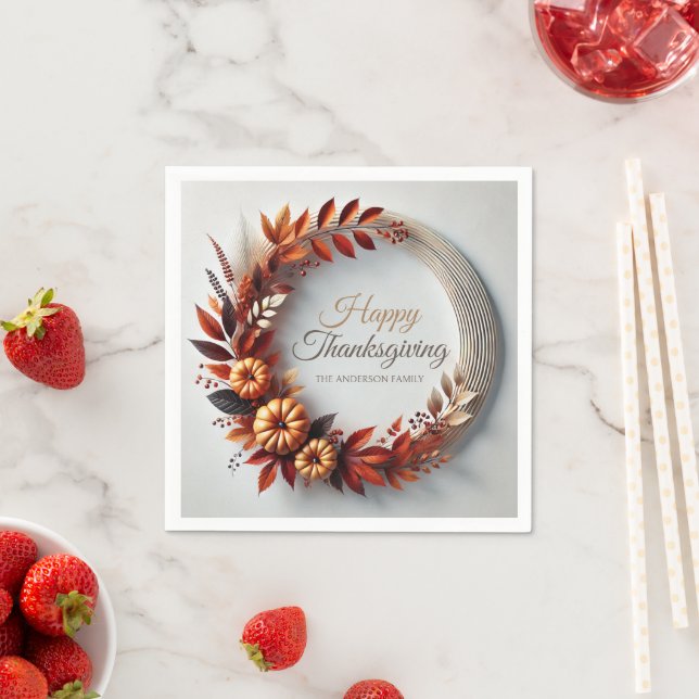 Serviette En Papier Bon thanksgiving moderne Floral Wreath Custom (En situation)