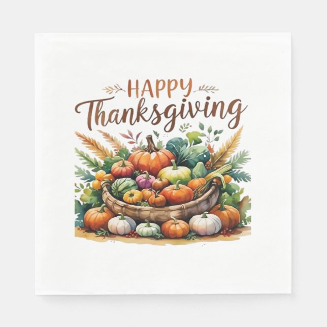 Serviette En Papier Bon thanksgiving - Panier de récolte avec Citrouil (Devant)