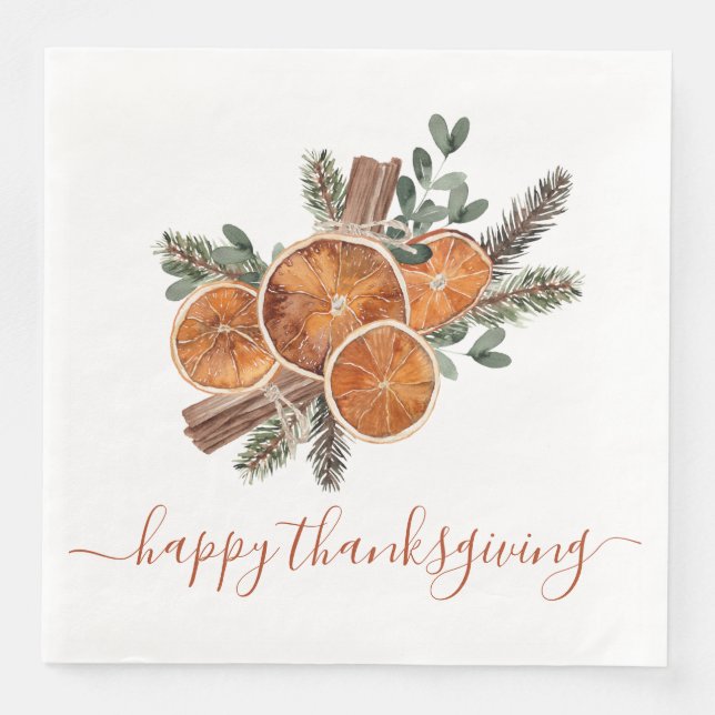 Serviette En Papier Bon thanksgiving Rustique D'Agrumes Et De Pins (Devant)
