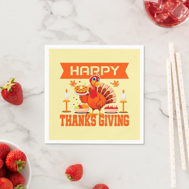 Serviette En Papier Bon thanksgiving Turquie avec tarte petite (En situation)