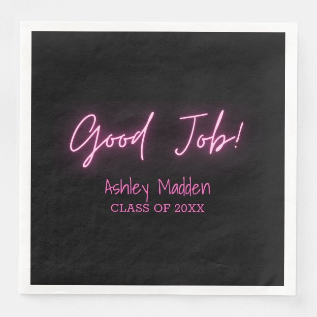 Serviette En Papier Bon Travail ! Neon Pink Modern Graduation Party (Devant)